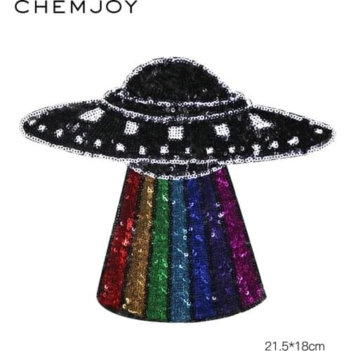 UFO Alien Patch Iron on Patch for Clothing Sew Sequin Applique Repair Clothes Sticker DIY Sequined Patches for Backpacks Jacket