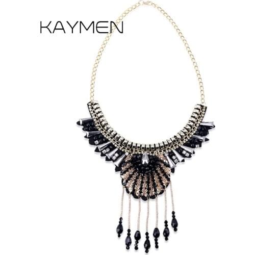 New Fabric Inlaid Crystal by Handmade Choker Necklace Black Color With Golden Chains Pendant Necklace For Women Party NK-01632