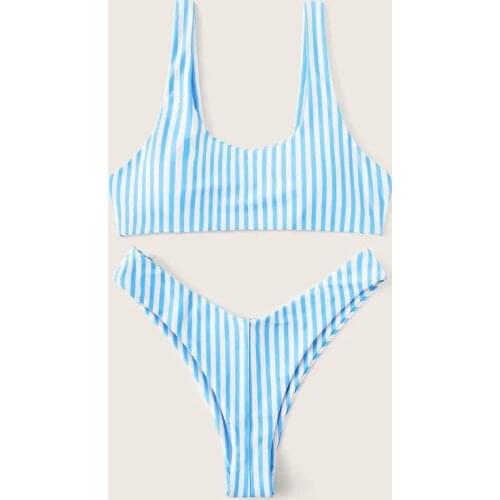 2020 new striped printed bikini ladies small fresh beach three-point split swimsuit suit swimwear women