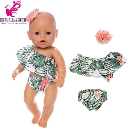 Doll Clothes for 43cm Born Baby Doll Swim Suit and Headband 18" Girls Boy Doll Lace Dress