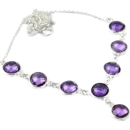 Genunie Amethyst Necklace 925 Sterling Silver, 49 cm, MHBNE0164