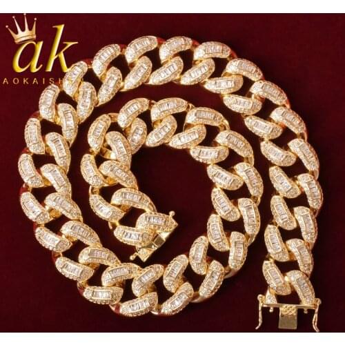 22mm Baguette Zircon Miami Cuban Link Necklace Choker Iced out Mens Hip hop Street Rock Jewelry Gold Color Chain