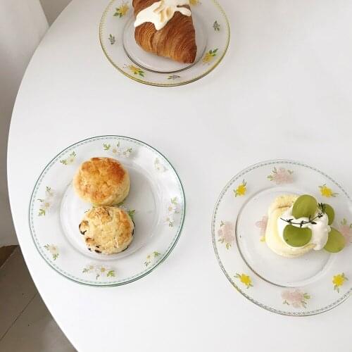 Pastoral Transparent Retro Dessert Plate Ceramic Cake Dessert Tray Salad Breakfast Dinner Meal Plate Wedding Party Tableware 1PC