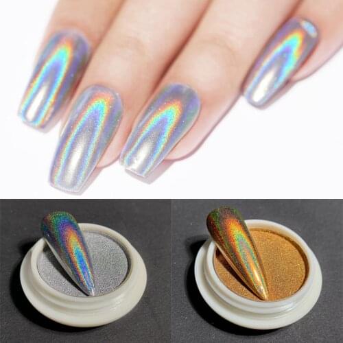 Holographics Nail Powder Chrome Laser Mirror Glitter Nail Art Design Pigment Rub Dust Flakes Decorations Brush Manicuring