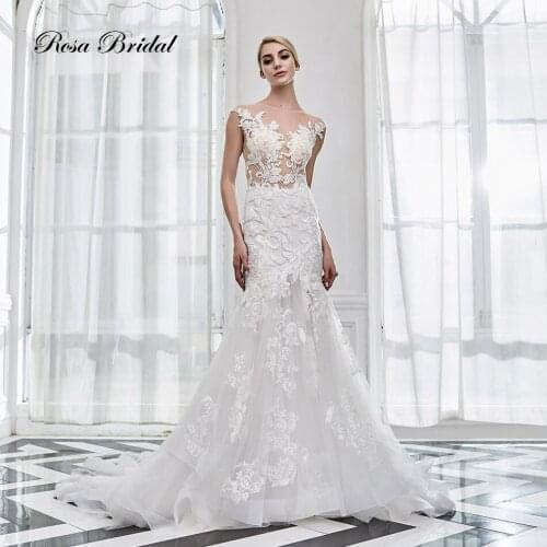 Rosabridal Mermaid Wedding Dress 2019 Buy China Luxury Beading Cap Sleeves illusion court train nude back Trumpet bridal gown