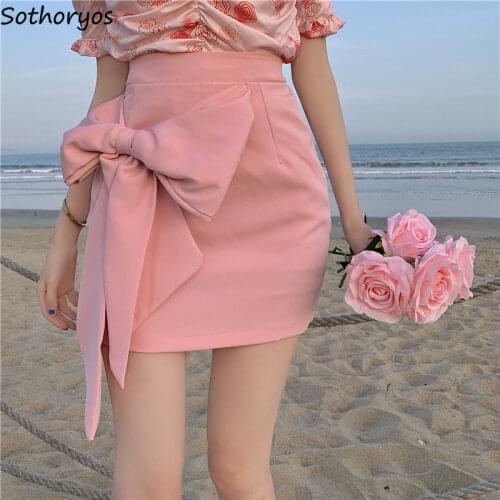 Pink Skirts Women Big Bow Designer Buttocks Slender Mini Temperament Sweet Girls Teenagers Fashionable High Waist Females Newest