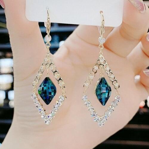 Blue rhinestone earrings pendant ladies fashion jewelry retro simple geometric shape party jewelry gifts