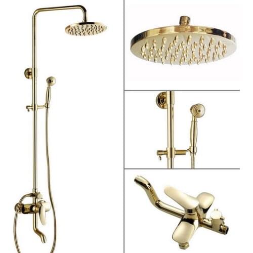 Shower Faucets Gold Brass Bathroom Shower Mixer Tap Faucet Set Rain Shower Head Round Wall Mounted Bathtub Faucet agf302