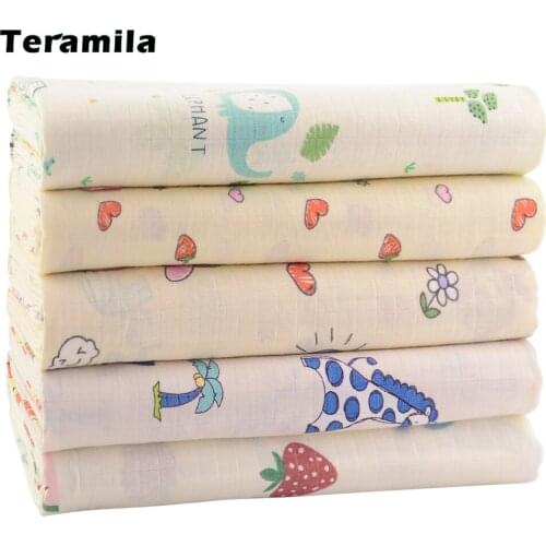 Teramila Beige Organic Soft Breathable Gauze Fabrics Plaid Cotton Cloth for Sewing Baby Dress Apparel Quilt Per Yards Needelwork
