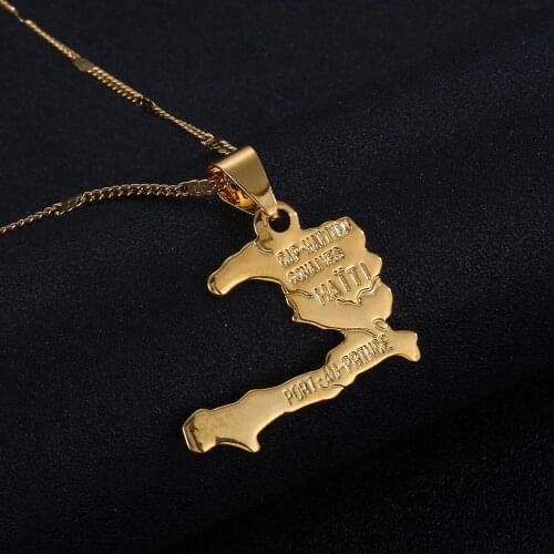 Trendy Gold Color The Republic of Haiti Map Pendant Necklace Port-AU-Prince Map Jewelry