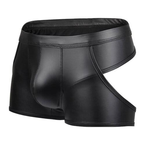 2019 New Style Sexy Men PU Leather Boxer shorts Underwear Males gay Panties G-string Underpants Jockstrap Erotic Gay boxers