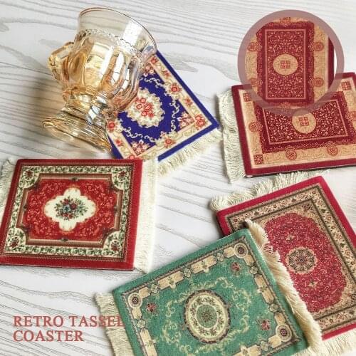Fuwatacchi Nordic Vintage Table Mats Woven Tassels Cup Coaster Kitchen Living Room Decoration Heat Resistant Coffee Dining Pads