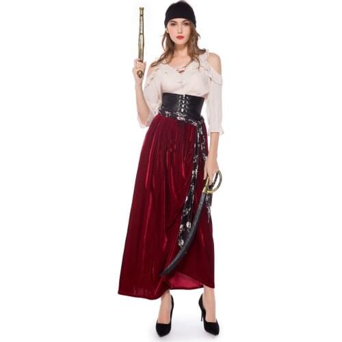 High Quality Captain Pirates Caribbean Pirate fantasia Adult Cosplay Fancy Dress Carnival Halloween Cosplay Costume for Womens