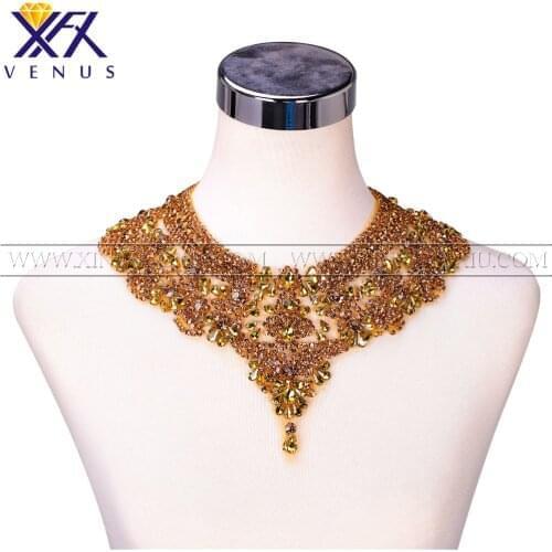 XINFANGXIU 1Piece Hand-sewing Gold Rhinestones Collar patch Small Size Beaded Applique Fabric Patch DIY Handcraft Apparel