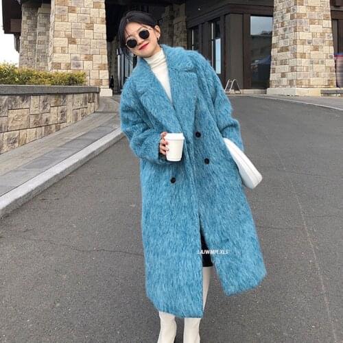 2020 New Winter Elegant Over Knee Style Korean Turn-down Collar Long-sleeved Solid Color Straight Minimalist Woolen Overcoat