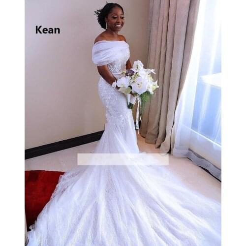 Off the Shoulder Mermaid Wedding Dress Sweep Train Sexy vestido De Noiva Dubai Arabic Wedding Gown Bride Dress Robe De Mariee