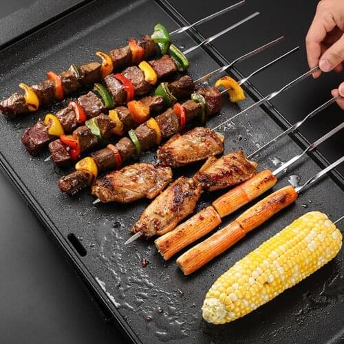 20pcs Reusable Flat Stainless Steel Barbecue Skewers BBQ Needle Stick For Meat Shrimp Chicken Vegetable Party Cookout
