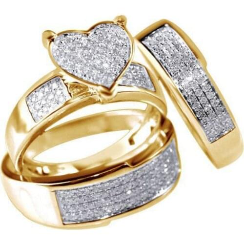 2019 Jewelry Gold Color Three Pieces Stainless Steel Zircon Crystal Love Heart Wedding Rings For Women Anillos Mujer Anel Gift