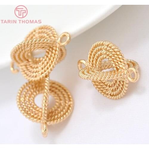 6PCS 16x10MM 19x12MM 24K Champagne Gold Color Plated Brass 3D Round Charms Connector High Quality Diy Jewelry Accessories