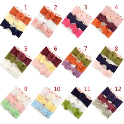 3 Pcs/set Baby Infants Newborn Soft Nylon Hair Band Donuts Bowknot Wide Elastic Headband Headdress Decorations Accessories