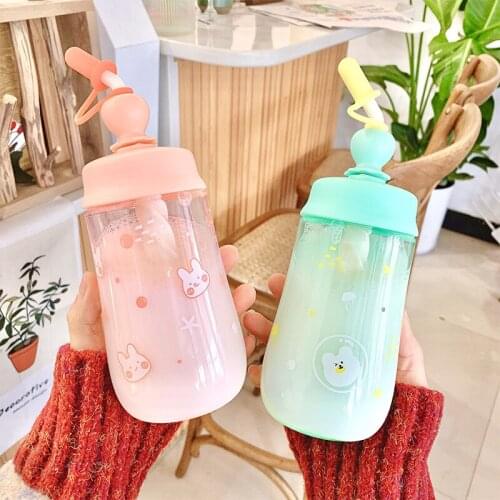 450ml Cute Cartoon Printing Drink Water Straw Bottle Cup Plastic for Baby Kids Children Student Boy Girl Creative Gift Wholesale