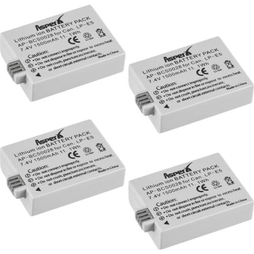 AsperX 4Pcs 1500mAh LP-E5 LP E5 LPE5 Battery for Canon EOS Rebel XS Rebel T1i Rebel XSi 1000D 500D 450D Kiss X3 Kiss X2 Kiss F