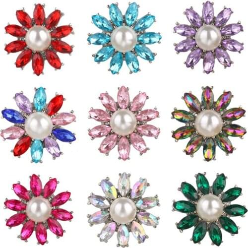 5pcs/lot New Snap Jewelry Rhinestone Pearl Flower Snap Buttons Fit Silver Color 18mm Snap Bracelet Bangle Necklace For Women