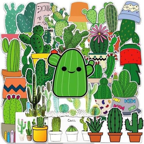 50pcs Green Cute Cactus Stickers For Notebooks Stationery Scrapbook Laptop Plant Sticker Scrapbooking Material Craft Supplies