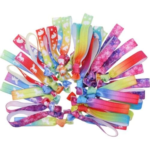 50 Pcs/pack random mix colors Unicorn printed Ponytail Holders rainbow Elastic Bands/ Hair Accessories hair ties