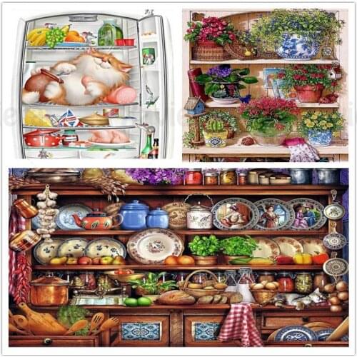 5D DIY Diamond Painting Cartoon Scenery Cupboard Fridge Flower Cabinet Diamond Embroidery Cross Stitch Mosaic Kitchen Dining Ro