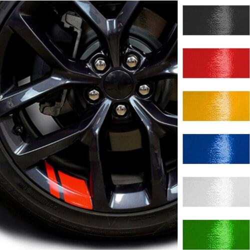 6Pcs Reflective Car Wheel Hub Decals Redline Hash Stripe Racing Wheel Rim Stickers for Size 18"-21" Automobile Accessories