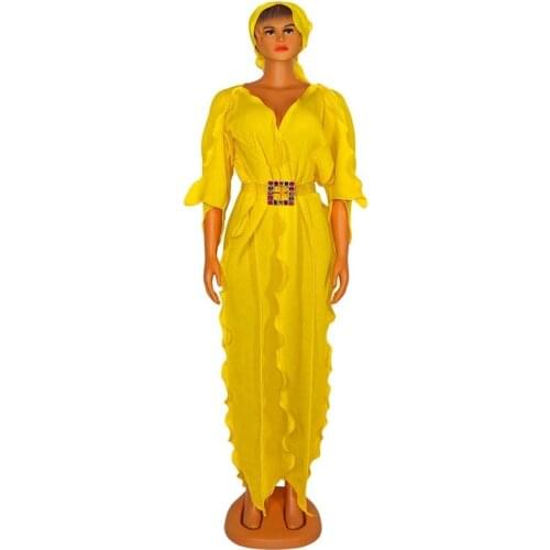 African Maxi Dresses For Women Pleats Pleated New Flare Sleeve Long Dress Loose Large Ruffle Irregular Lady Long Dresses Africa