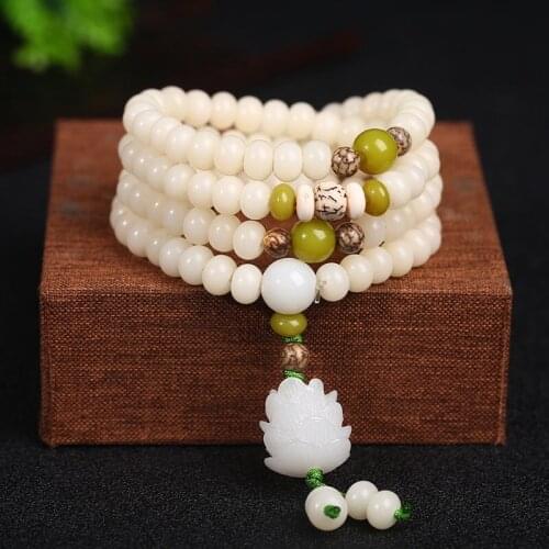 Natural White Jade Bodhi Bracelet 108 Transferring Buddha Beads Bodhi Female Bracelet Mens and Womens Wild Necklace Wenwan