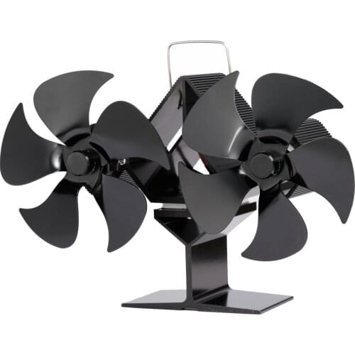 Black Fireplace Double-headed 10-blade Heat Powered Stove Fan Wood Burner Quiet Home Fireplace Fan Efficient Heat Distribution