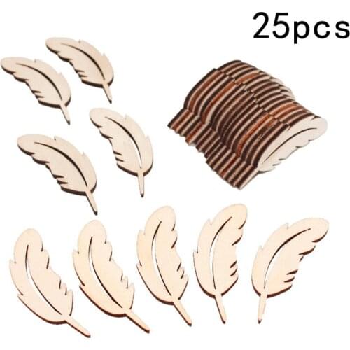 25PCS Wooden Feather Craft Tags Hanging Ornament Labels for DIY Craft Gift Christmas Trees Wedding Decoration