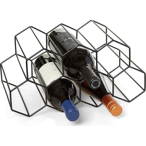 Hexagon Shape Bottle Wine Holder Display Modern Metal Honeycomb Wine Rack Wine Bottle Storage Beehive Tabletop Wine Rack