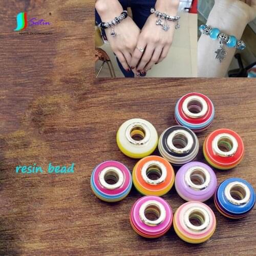 Girl Make Bracelets Anklets Big Hole Round Stripe Rainbow Color Loose Smooth Resin Bead for Jewelry Making DIY Crafts S0353H