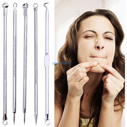 DHL 200Set 5PCS/set Blackhead Remover Tool Needles Set Pimple Blemish Comedone Acne Extractor (Color: Silver)
