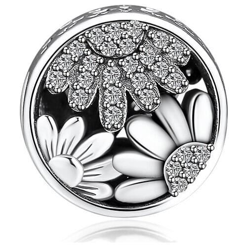 DIY Fits for Pandora Charms Bracelets Sparkling Sunflower Beads with Clear CZ 100% 925 Sterling-Silver-Jewelry Free Shipping