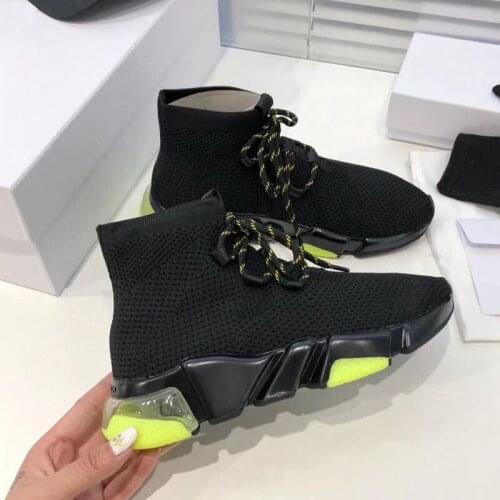 High top elastic sports shoes womens couple lace up socks 2021 new fashion casual flat bottomed overshoes mens shoes