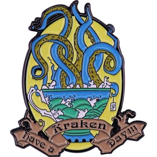 Have A Kraken Day Enamel Pin Mythical Sea Wave Badge Cartoon Octopus Brooch Ancient Evil God Jewelry
