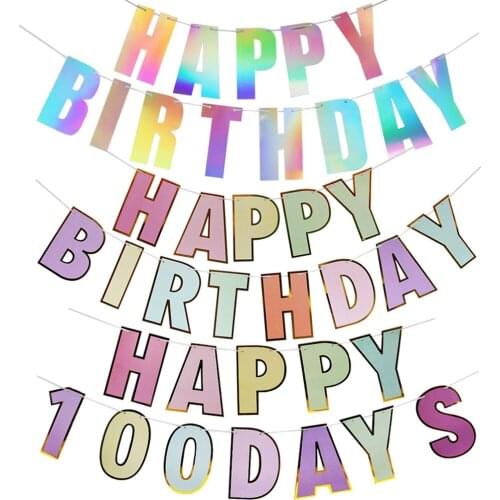 Bronzing Color Pull Flower Birthday Party Macaron Birthday Pull Flag Laser Colorful English Alphabet Banner