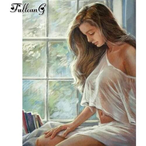 FULLCANG Sexy woman 5d diy diamond painting cross stitch full square round drill rhinestone embroidery kits decoration FG0074