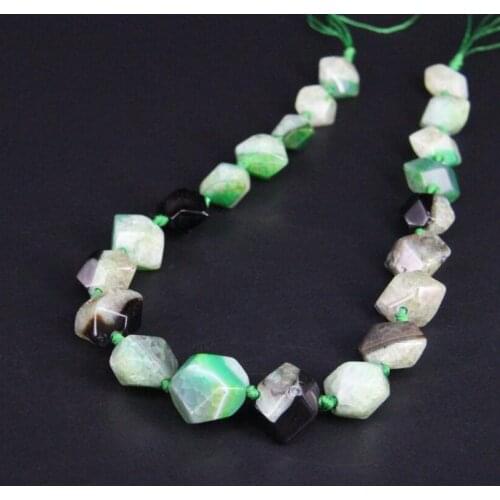 15.5"/strand Green&Black Natural Agates Drusy Faceted Nugget Loose Beads,Raw Onxy Geode Gems Graduated Pendants Jewelry Making