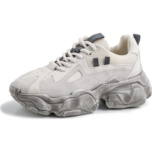 Casual Cow Leather Running Shoes Outdoor Sports Shoes Breathable Mesh Comfort Platform Sneakers Women Vulcanized Shoes