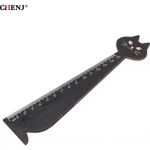 2pcs/1pc 15cm Lovely Cat Shape Ruler Cute Wood Animal Straight Rulers Gifts For Kids School Learning Supplies Stationery