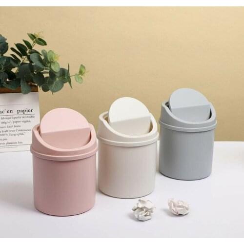 Mini Waste Bin Trash Can Desktop Garbage Basket Table Roll Swing Lid Small Scissors Pencil Household Office Storage Accessories