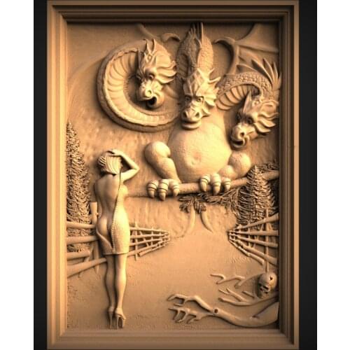 STL Model for CNC Router 3D Printer Artcam Aspire Bas Relief _Home Decor " CNC file" Three headed Dragon