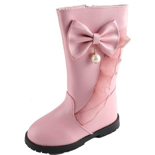 Fashion Bow Tie High Tube Kids Shoes Girlish Winter 2020 For Princess ChildrenS Shoes For Girl Boots Leather School 3 6 9 12