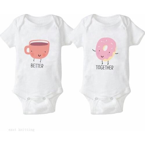 Fashion Baby Boys Girls Cotton Rompers Summer Short Sleeve Letter Print Cute Cartoon Newborn Baby Clothes White